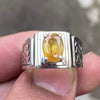 Semi Transparent Mens Natural African Yellow Sapphire Pukhraj Stone Silver Ring