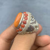 Italian Red Coral Marjan Moonga Stone Sterling Silver Ring Real Red Coral Ring