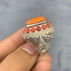 Italian Red Coral Marjan Moonga Stone Sterling Silver Ring Real Red Coral Ring