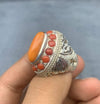 Italian Red Coral Marjan Moonga Stone Sterling Silver Ring Real Red Coral Ring