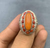 Italian Red Coral Marjan Moonga Stone Sterling Silver Ring Real Red Coral Ring