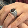 Natural Real Mens Brown Yemeni Aqeeq Akik Haqeeq Silver Ring Mother's Day Gift