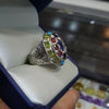 Natural Ceylon Blue Sapphire African Ruby Neshapuri Feroza Peridot Silver Ring