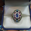 Natural Ceylon Blue Sapphire African Ruby Neshapuri Feroza Peridot Silver Ring