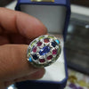 Natural Ceylon Blue Sapphire African Ruby Neshapuri Feroza Peridot Silver Ring