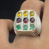 Three Zambian Emerald Three Ruby Stone Three Yellow Sapphire Multi Stone Ring