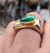 Natural Cabochon Style Emerald Cab Stone Gold Plated Ring Real Emerald Ring