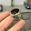 Original Real Brown Yemeni Aqeeq Stone Blood Red Underlight Sterling Silver Ring