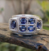 Royal Blue Natural Ceylon Blue Sapphire Corundum Stone Sterling Silver Ring Mens