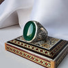 Green Aqeeq Yemeni Stone Sterling Silver Ring Natural Green Yamani Akik Haqeeq