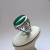 Green Aqeeq Yemeni Stone Sterling Silver Ring Natural Green Yamani Akik Haqeeq