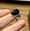 Cabochon Style Black Agate Aqeeq Stone Sterling Silver Ring Valentine Day Gift