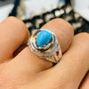 100% Natural Genuine Hussaini Neeshapuri Feroza Turquoise Sterling Silver Ring