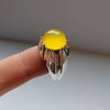 Cabochon Style Yellow Zard Aqeeq Agate Sterling Silver Ring Real Yellow Akik Men