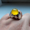 Cabochon Style Yellow Zard Aqeeq Agate Sterling Silver Ring Real Yellow Akik Men