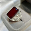 Xmas Gift Brownish Aqeeq Yemeni Sterling Silver Ring Blood Red Akik Silver Ring