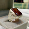 Xmas Gift Brownish Aqeeq Yemeni Sterling Silver Ring Blood Red Akik Silver Ring