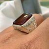 Xmas Gift Brownish Aqeeq Yemeni Sterling Silver Ring Blood Red Akik Silver Ring