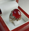 Xmas Gift Blood Red Aqeeq Yemeni Sterling Silver Ring Akik Haqeeq Stone Ring Men