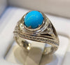 Original Turquoise Stone Silver Ring Natural Neeshapuri Feroza Ring Real Feroza