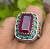 Top Quality African Ruby Stone Silver Ring Natural Real Mens Untreated Ruby Ring