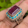 Top Quality African Ruby Stone Silver Ring Natural Real Mens Untreated Ruby Ring