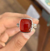 Natural Brown Yemeni Aqeeq Blood Red Color Real Yamani Akik Haqeeq Silver Ring