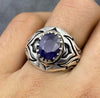 Royal Blue Kashmiri Sapphire Neelam Stone Silver Ring Natural Sapphire Ring Mens