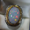 Big Size Ethiopian Fire White Opal Silver Ring Real Opal Ring Natural Opal Ring