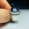 Natural African Blue Sapphire Stone Ring Valentine Gift Sapphire Silver Ring Men