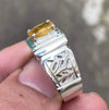 Semi Transparent Mens Natural African Yellow Sapphire Pukhraj Stone Silver Ring