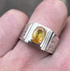 Semi Transparent Mens Natural African Yellow Sapphire Pukhraj Stone Silver Ring