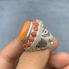 Italian Red Coral Marjan Moonga Stone Sterling Silver Ring Real Red Coral Ring