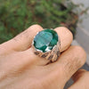 Real Indian Emerald Stone Sterling Silver Ring Valentine Gift Emerald Ring Mens