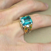 Xmas Gift Blue Topaz Sterling Silver Ring With Round Emerald Blue Topaz Ring Men