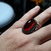 Xmas Gift New Year Gift Yemeni Aqeeq Akik Haqeeq Sterling Silver Ring Blood Red