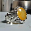 New Year Gift Natural Zard Yellow Aqeeq Sterling Silver Fine Fashion Ring Mens