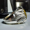 New Year Gift Natural Zard Yellow Aqeeq Sterling Silver Fine Fashion Ring Mens