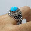 Natural Neeshapuri Feroza Fashion Ring Original Turquoise Fine Gemstone Ring Men