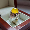 Cabochon Style Yellow Zard Aqeeq Agate Sterling Silver Ring Real Yellow Akik Men