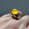 Cabochon Style Yellow Zard Aqeeq Agate Sterling Silver Ring Real Yellow Akik Men