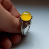 Cabochon Style Yellow Zard Aqeeq Agate Sterling Silver Ring Real Yellow Akik Men