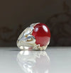 Xmas Gift Blood Red Aqeeq Yemeni Sterling Silver Ring Akik Haqeeq Stone Ring Men