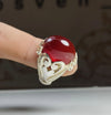 Xmas Gift Blood Red Aqeeq Yemeni Sterling Silver Ring Akik Haqeeq Stone Ring Men