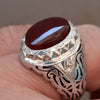 Original Brown Yemeni Aqeeq Blood Red Under light Sterling Silver Ring Real Akik