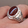 Original Brown Yemeni Aqeeq Blood Red Under light Sterling Silver Ring Real Akik