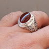 Original Brown Yemeni Aqeeq Blood Red Under light Sterling Silver Ring Real Akik