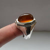 Xmas Gift Christmas Gift Men Yellow Zard Aqeeq Yemeni Chalcedony Silver 925 Ring