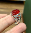 Blood Red Yemeni Surk Brown Aqeeq Akik Haqeeq Stone Silver Ring Valentine Gift