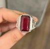 Emerald Cut African Red Ruby Ring Pigeon Blood Red Ruby Ring Mens Real Ruby Ring